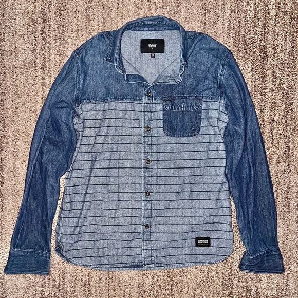 Lifetime Collective Uniform Standard Men's Denim Striped Button Down Long Sleeve - Picture 3 of 11